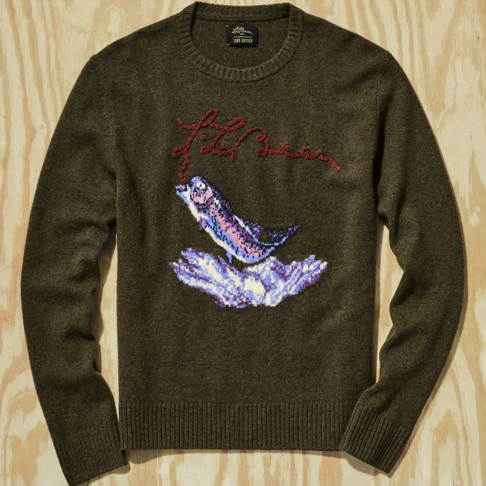 NWT LL Bean x Todd Snyder Trout Fish Wool Sweater Mens Medium - Picture 1 of 8